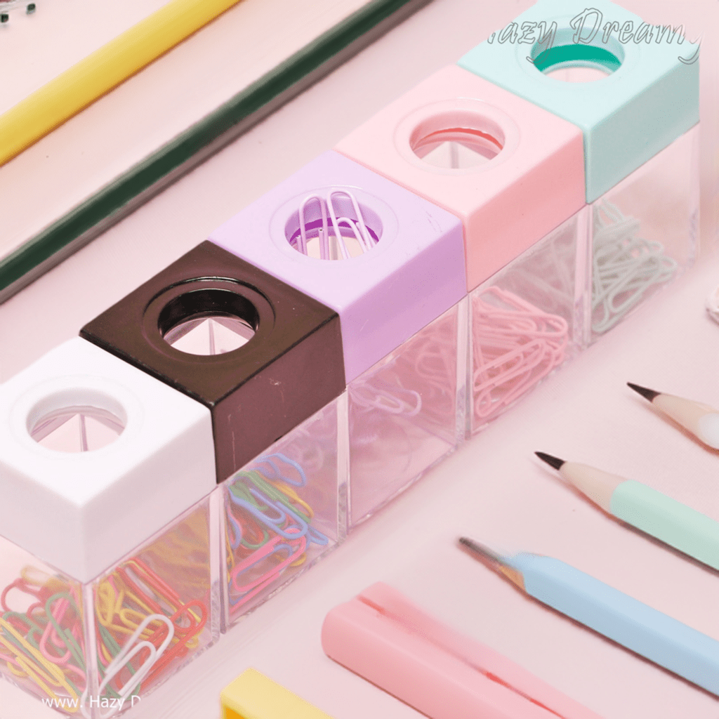Pastel Paper Clips with Magnetic Dispenser - Stylish & Functional Desk Accessories - Hazy Dreamy: Online Stationery Store