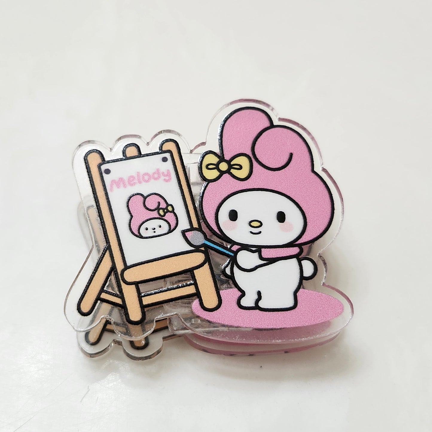 Pink acrylic bunny paper clip with pastel painting design – cute kawaii planner and journaling accessory