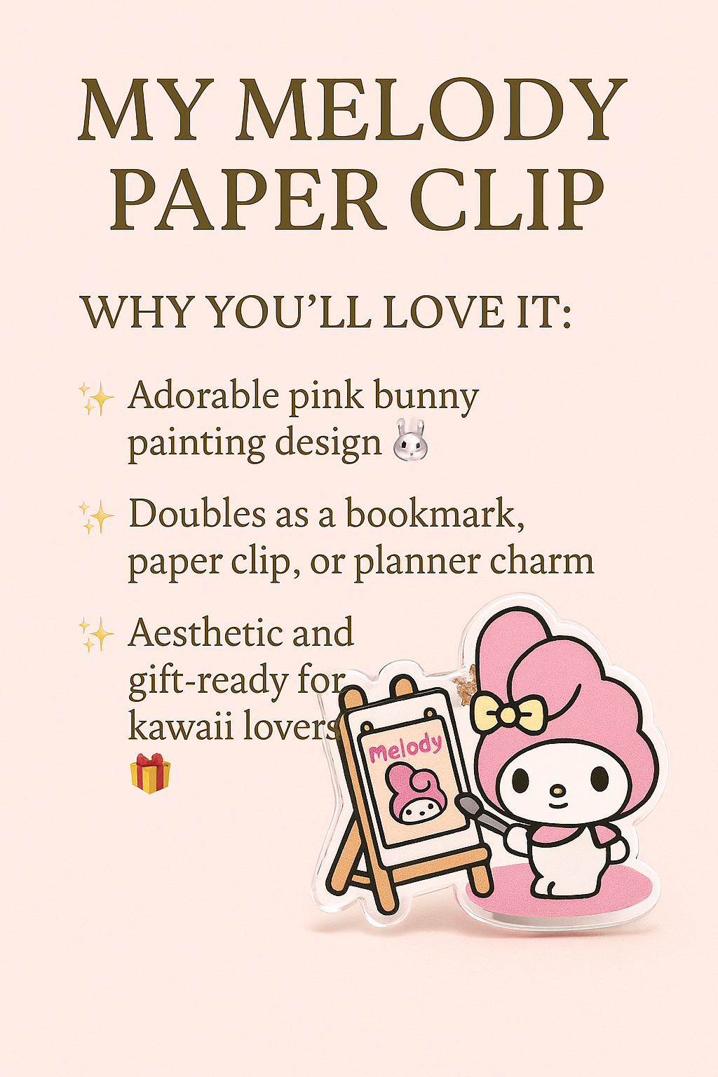 Pink acrylic bunny paper clip with pastel painting design – cute kawaii planner and journaling accessory