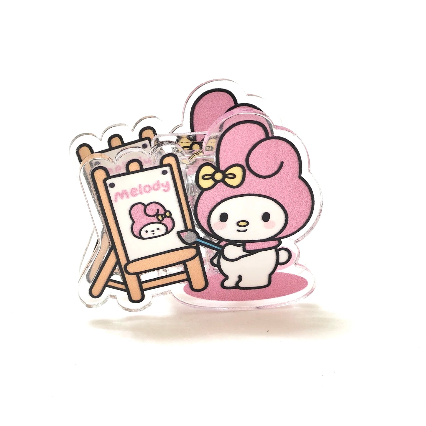 Pink acrylic bunny paper clip with pastel painting design – cute kawaii planner and journaling accessory