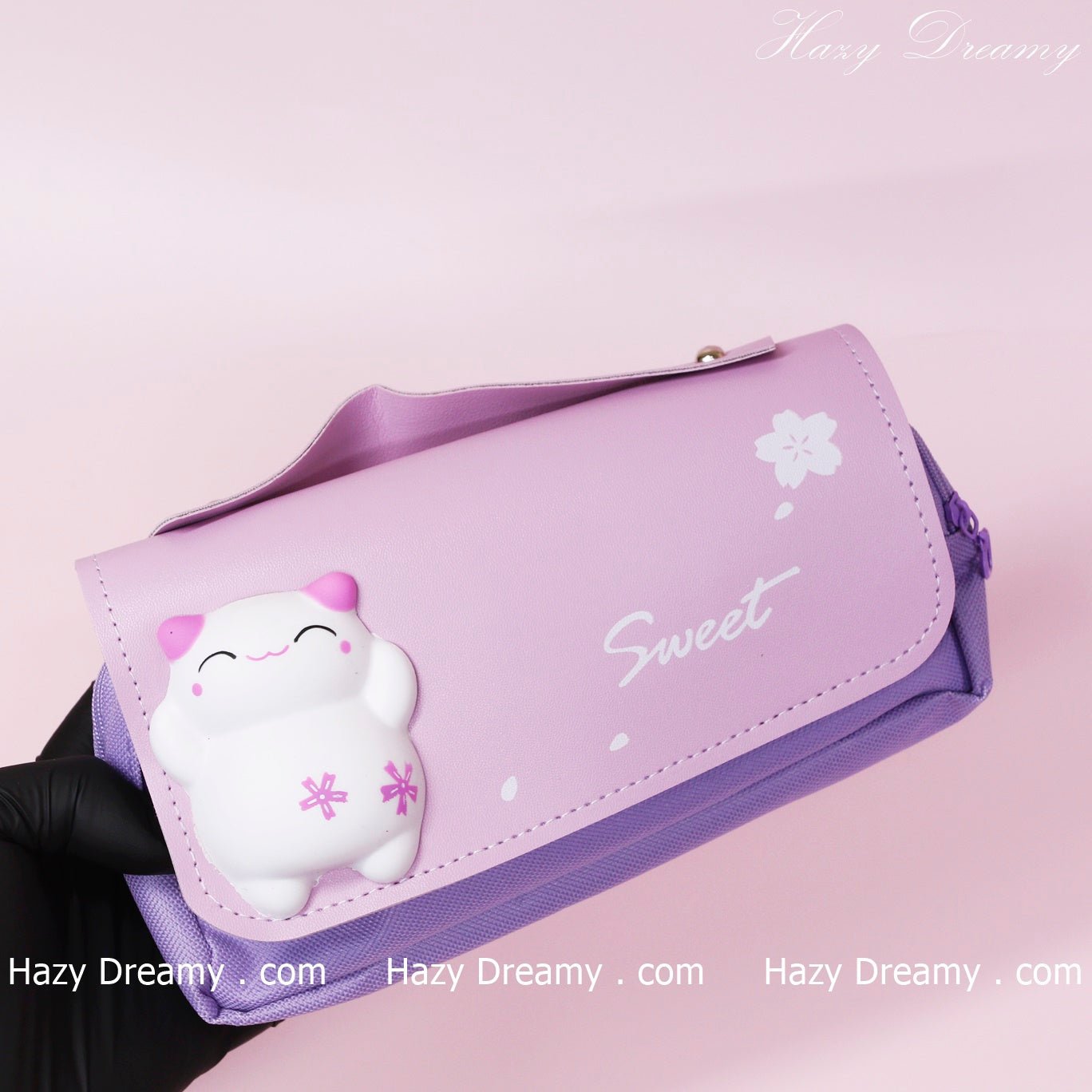 Cute Cat Pen & Pencil Case (Purple) - Adorable Stationery Organizer for Girls - Hazy Dreamy: Online Stationery Store